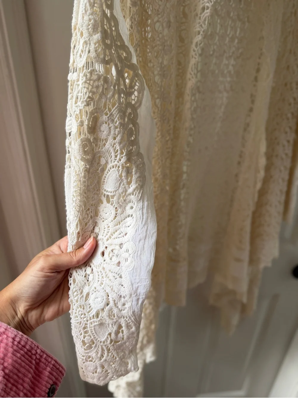 Johnny Was Ivory Crotchet and Silk Lace Open Front Cardigan Wrap Small
